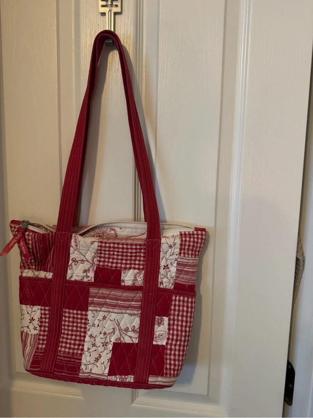 Quilted Patchwork Tote Bag in Red and Cream